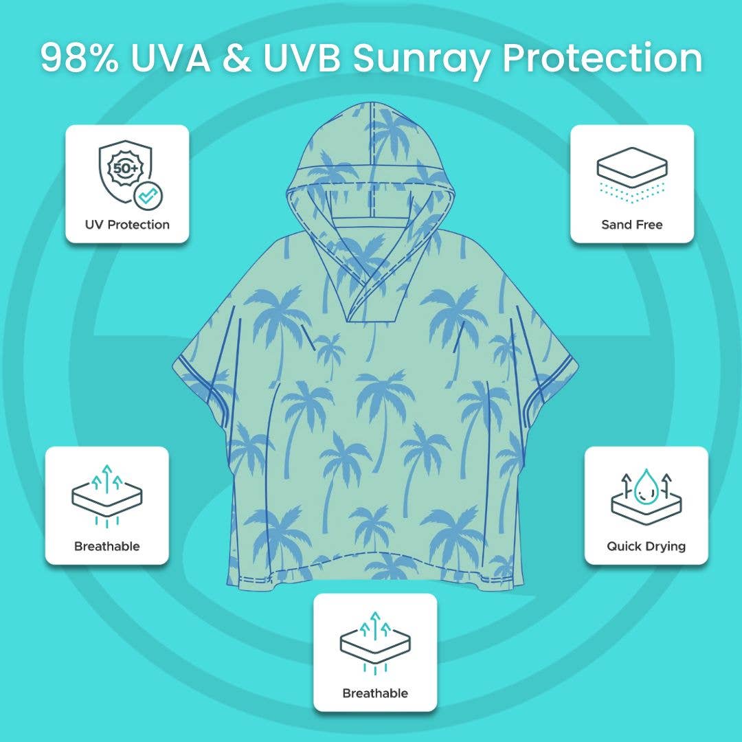 ROAM - Kids Hooded UPF 50+ Poncho (Seafoam Palm Trees)