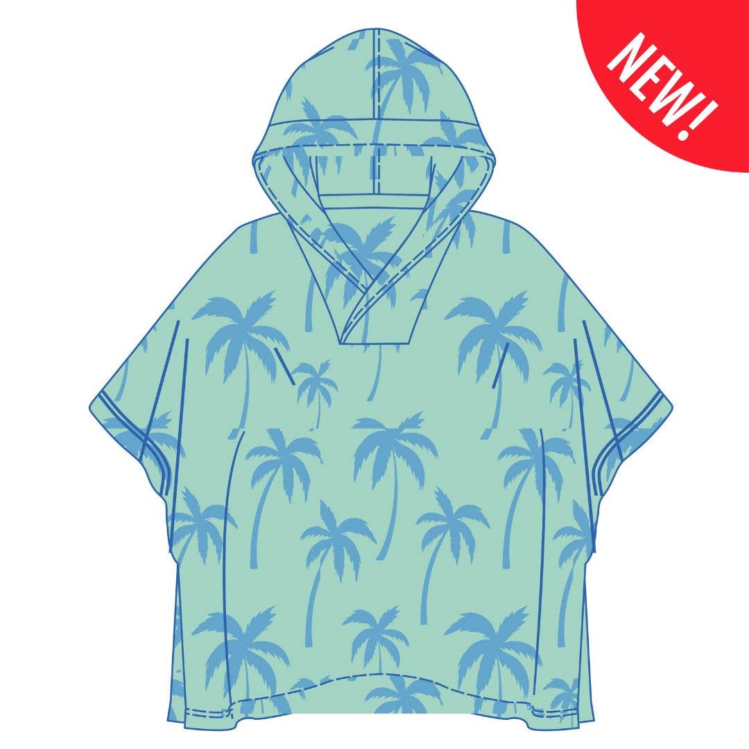 ROAM - Kids Hooded UPF 50+ Poncho (Seafoam Palm Trees)