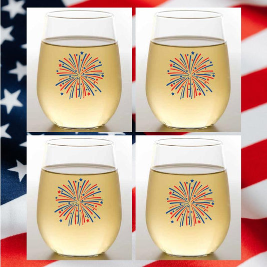 FIREWORKS Unbreakable Stemless TRITAN Plastic Wine Glasses