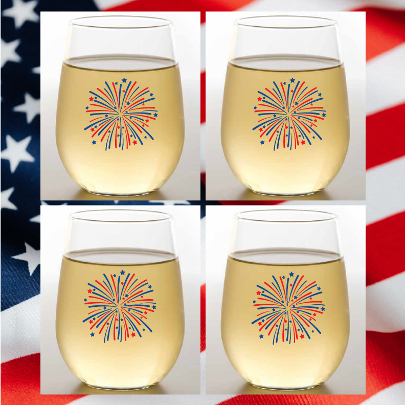 FIREWORKS Unbreakable Stemless TRITAN Plastic Wine Glasses