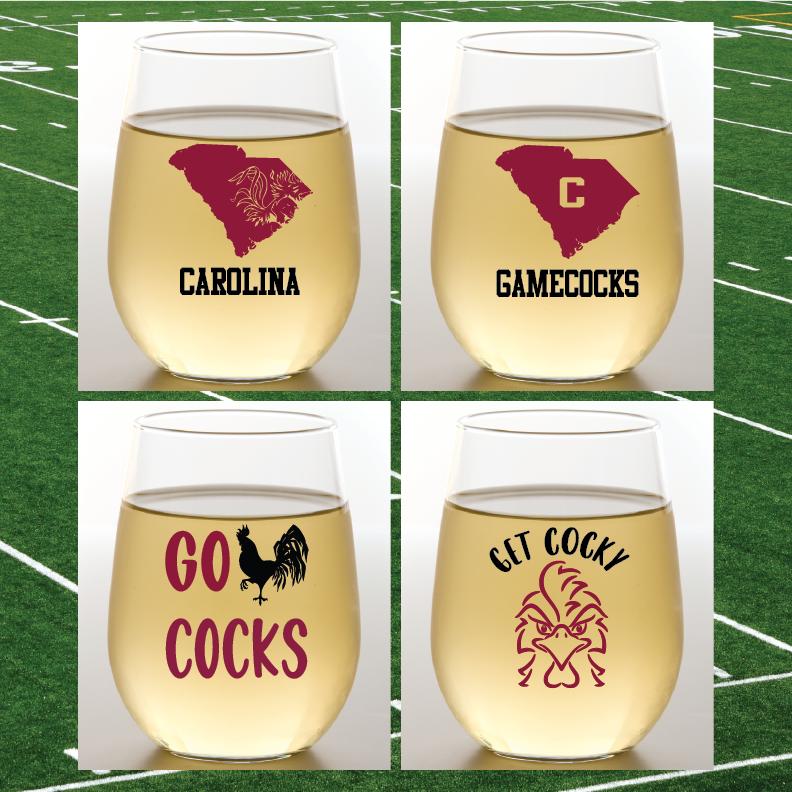 GAMECOCKS Unbreakable Stemless TRITAN Plastic Wine Glasses