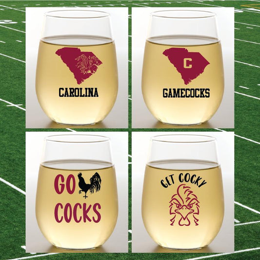 GAMECOCKS Unbreakable Stemless TRITAN Plastic Wine Glasses