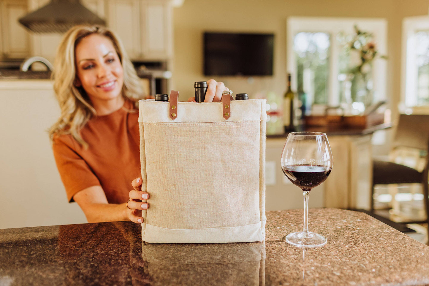 Picnic Time Family of Brands - Pinot Jute 3 Bottle Insulated Wine Bag