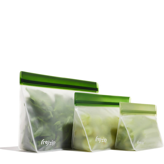 Rezip Co. - Reusable Stand-Up Storage Bags - Green Asst - 3 Piece Set