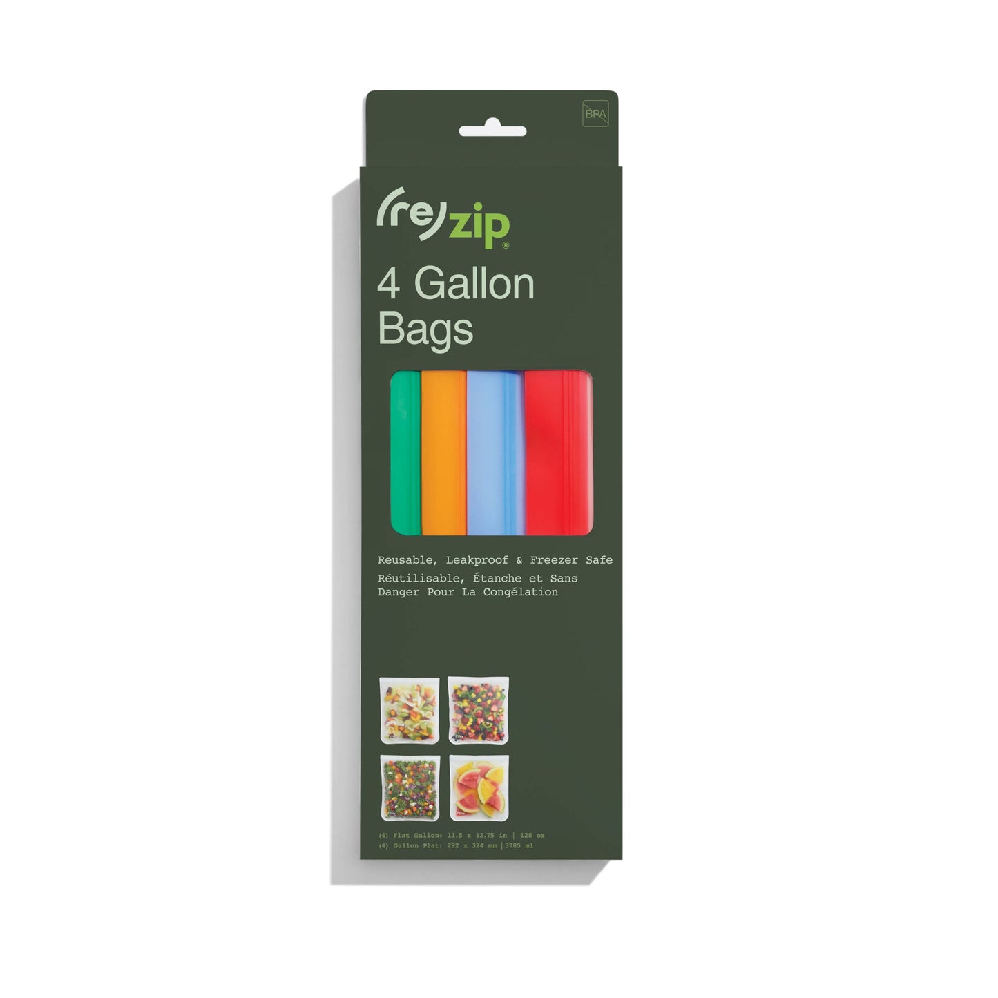 Rezip Co. - Reusable Gallon Storage Bags - Colored - 4 Piece Set