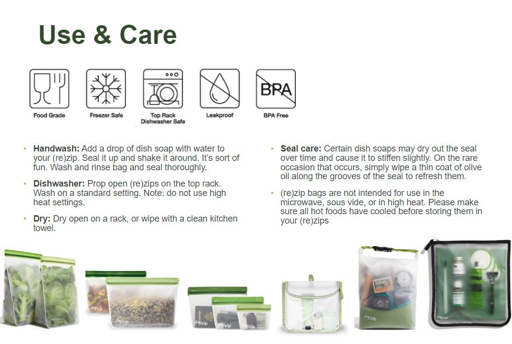 Rezip Co. - Reusable Stand-Up Storage Bags - Asst Clr #2 - Sm - 5 Pc Set