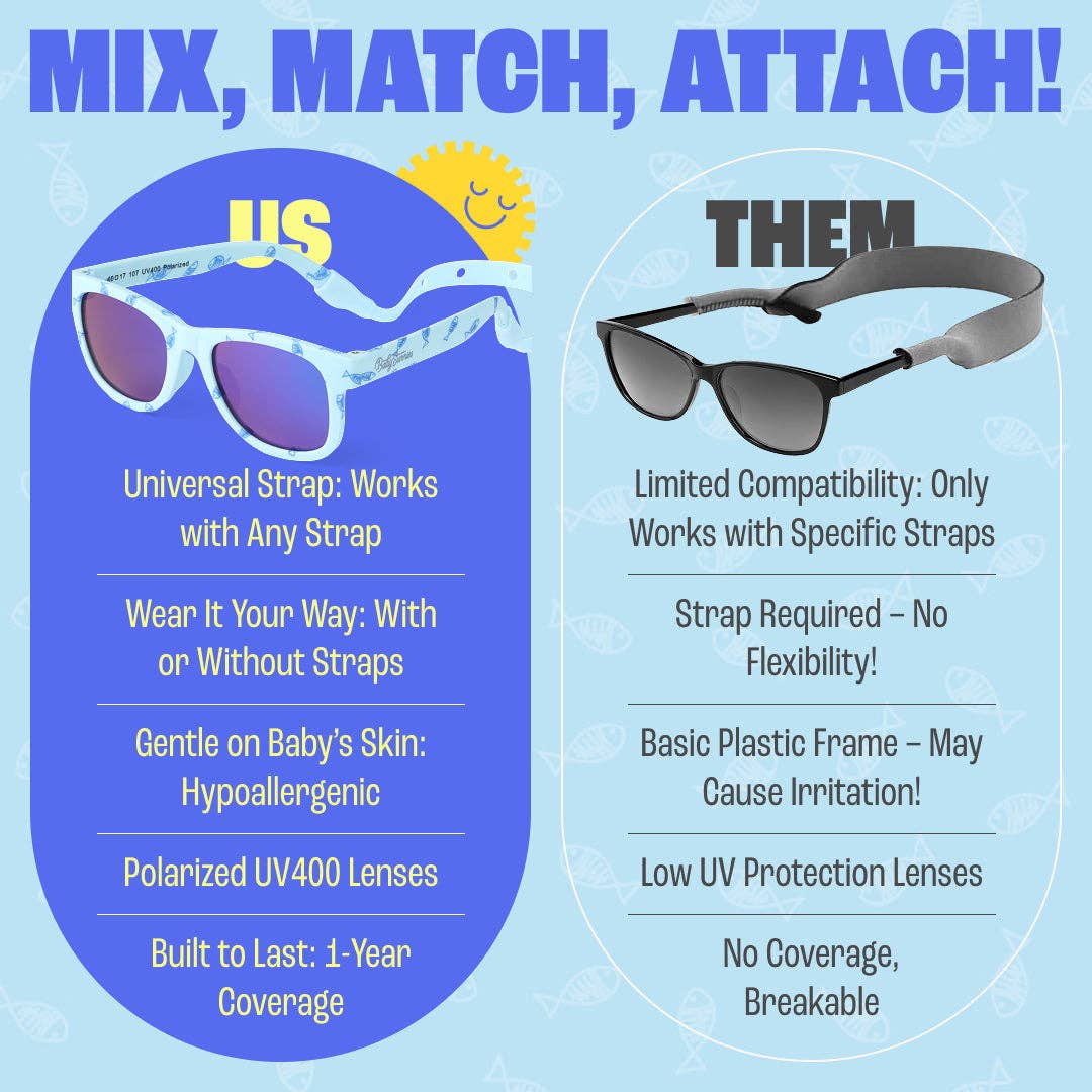 Baby Sunnies - Blue Fish Baby Polarized Sunglasses Strap UV Protection 0-24