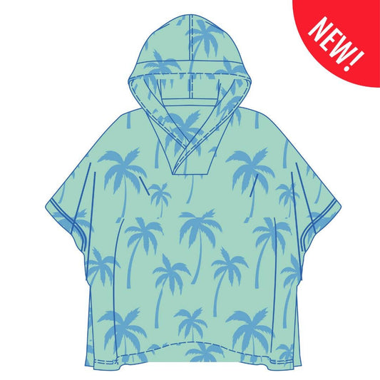 ROAM - Kids Hooded UPF 50+ Poncho (Seafoam Palm Trees)