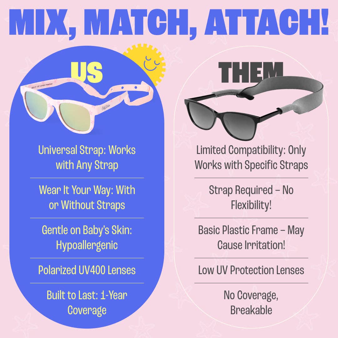 Baby Sunnies - Pink Starfish Baby Polarized Sunglasses Strap UV Protection