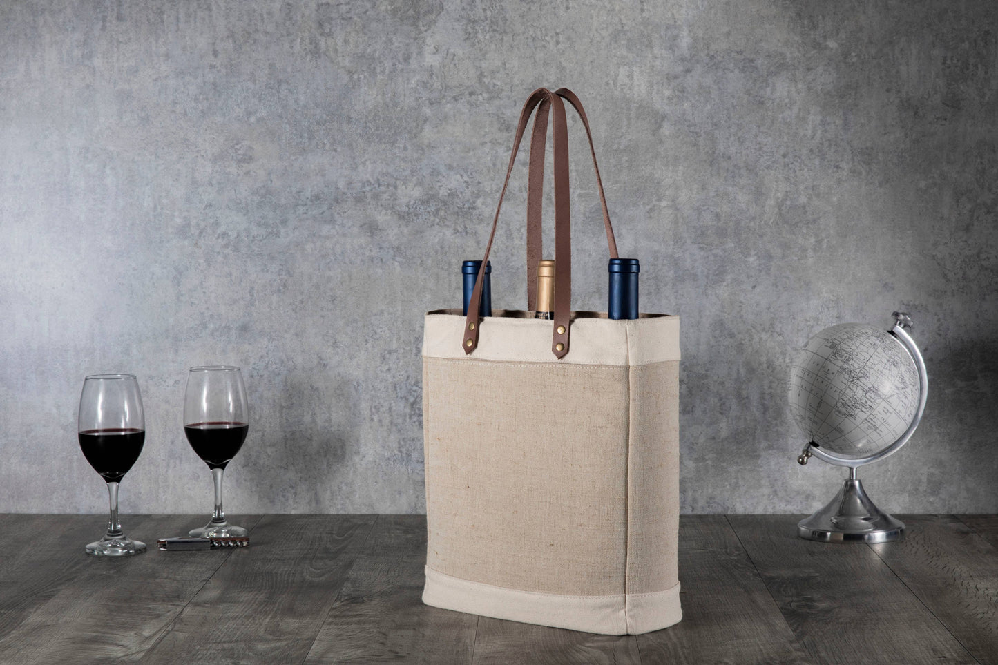 Picnic Time Family of Brands - Pinot Jute 3 Bottle Insulated Wine Bag