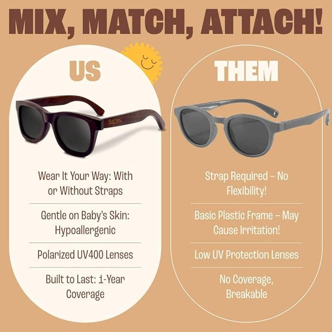 Baby Sunnies - Bamboo Polarized Kids Sunglasses UV Protection Ages 3-8