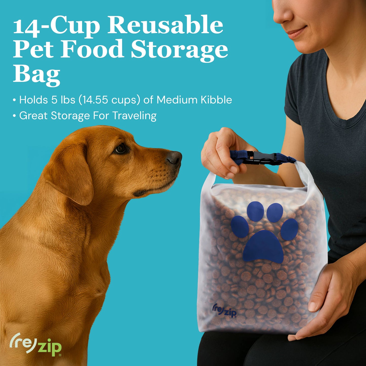 Rezip Co. - Reusable Roll Top Pet Food Storage Bag - Medium