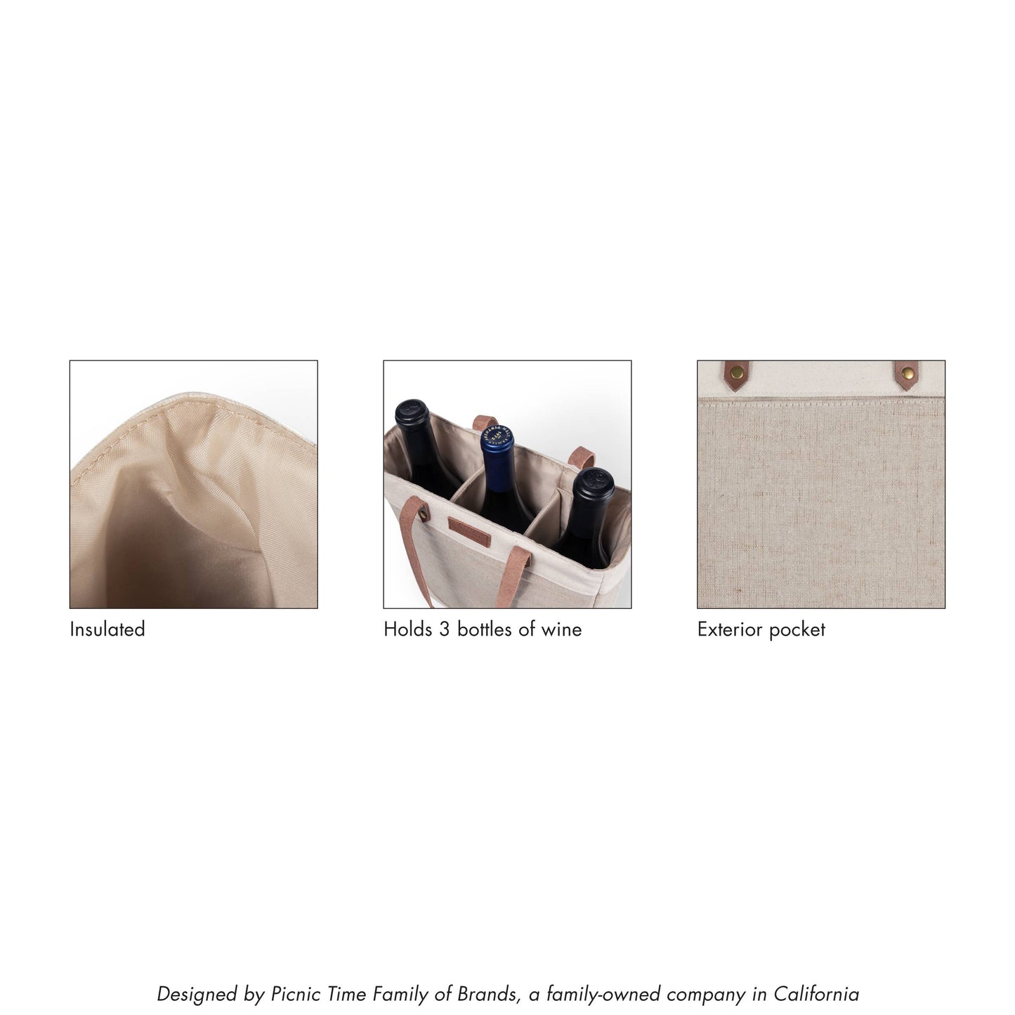 Picnic Time Family of Brands - Pinot Jute 3 Bottle Insulated Wine Bag