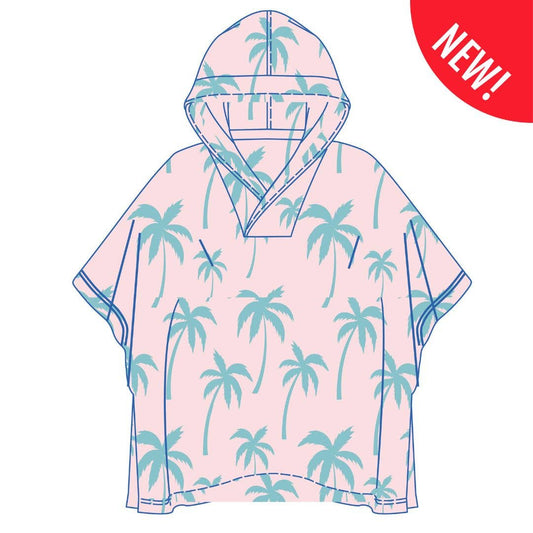 ROAM - Kids Hooded UPF 50+ Poncho (Coral Palm Trees)