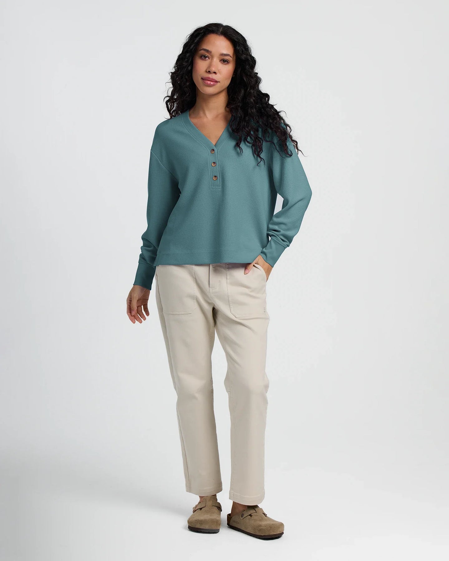 Women's Waffle Long Sleeve Henley