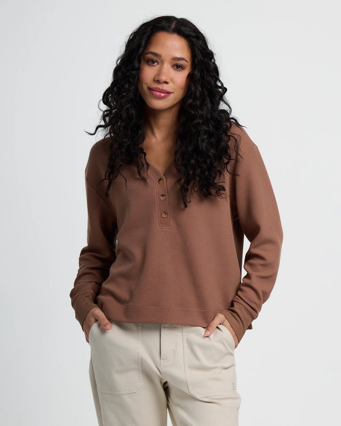 Women's Waffle Long Sleeve Henley