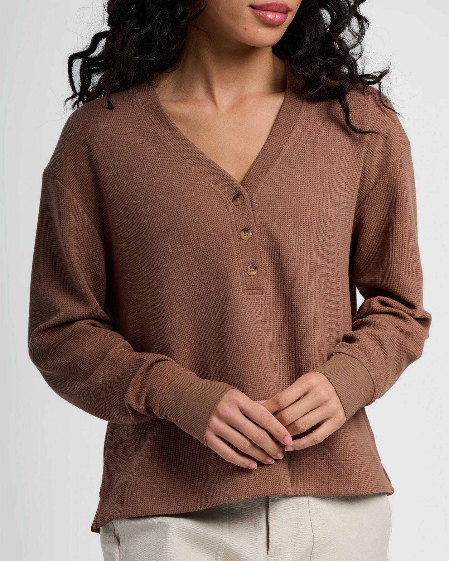 Women's Waffle Long Sleeve Henley