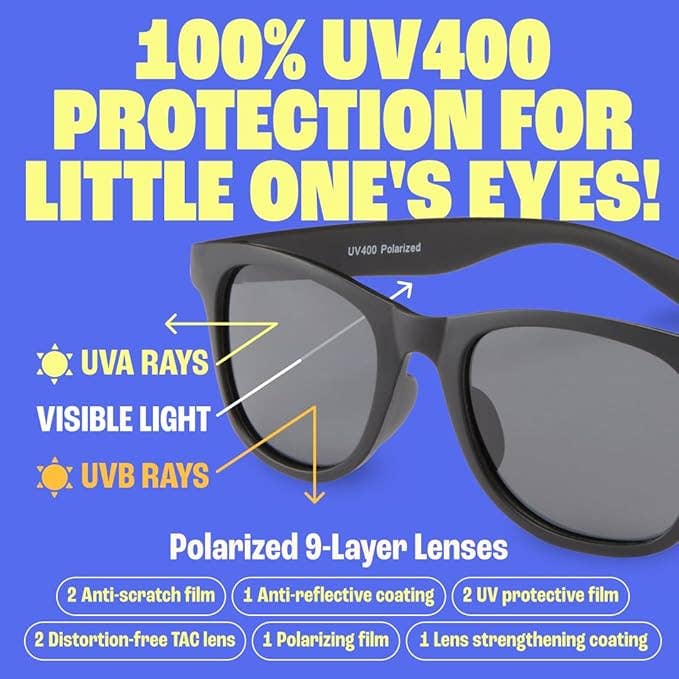Baby Sunnies - Black Kids Polarized Sunglasses UV Protection 3-8 Years