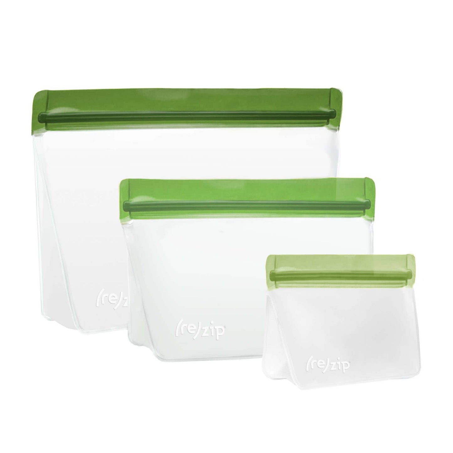 Rezip Co. - Reusable Stand-Up Storage Bags - Green Asst - 3 Piece Set