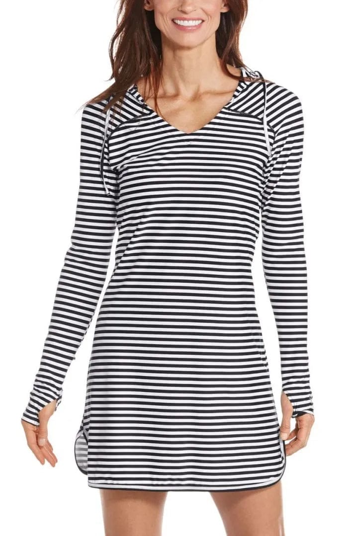 Coolibar Dresses Black/White Stripe / XS Seacoast Swim Cover-Up Dress