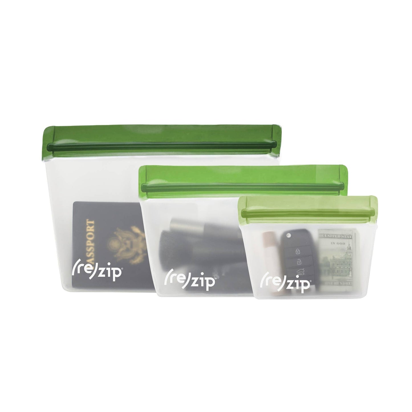 Rezip Co. - Reusable Stand-Up Storage Bags - Green Asst - 3 Piece Set