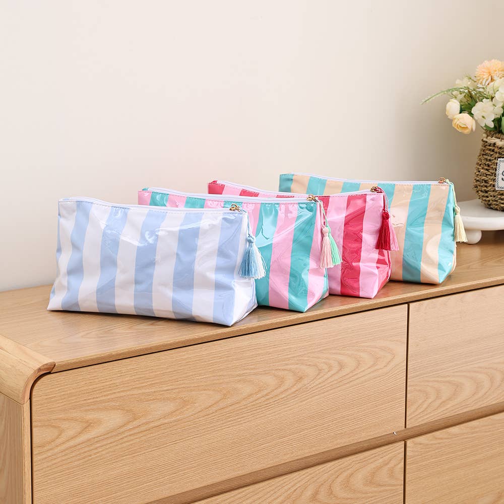 Southern My Sass - Waterproof Cosmetic Case PVC Make up Bag Fun Stripes