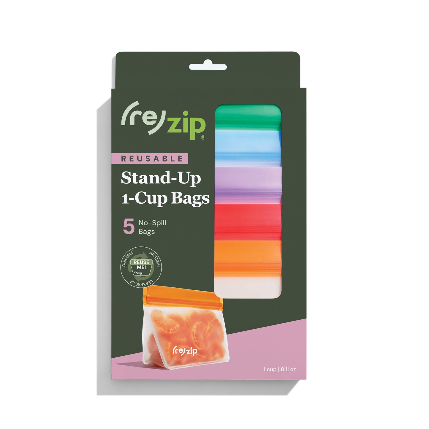 Rezip Co. - Reusable Stand-Up Storage Bags - Asst Clr #2 - Sm - 5 Pc Set