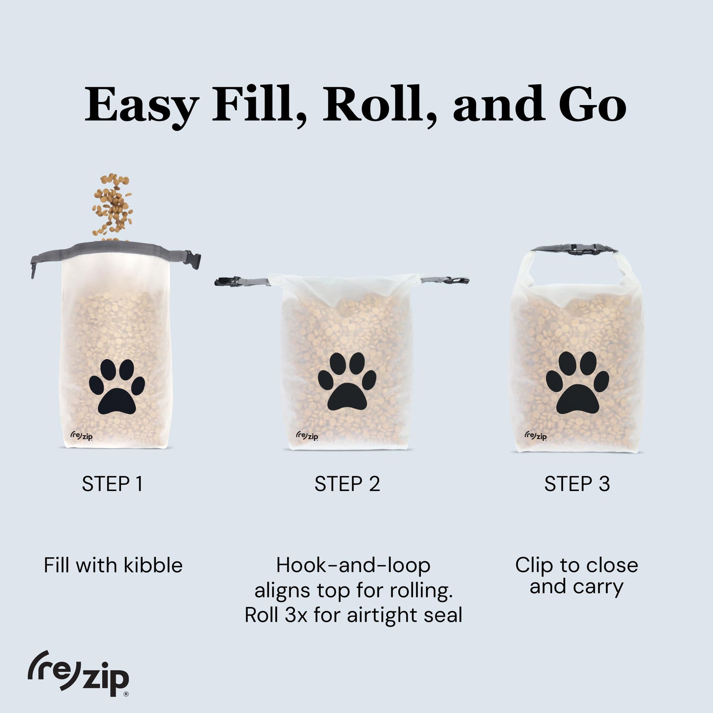 Rezip Co. - Reusable Roll Top Pet Food Storage Bag - Medium