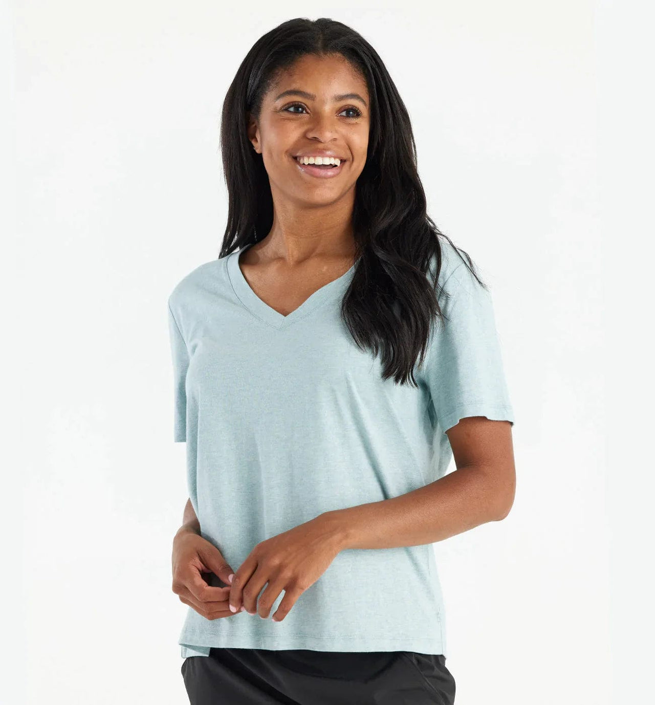 Free Fly Apparel T Shirts Heather Ocean Mist / S Women's Bamboo Heritage V Neck Tee