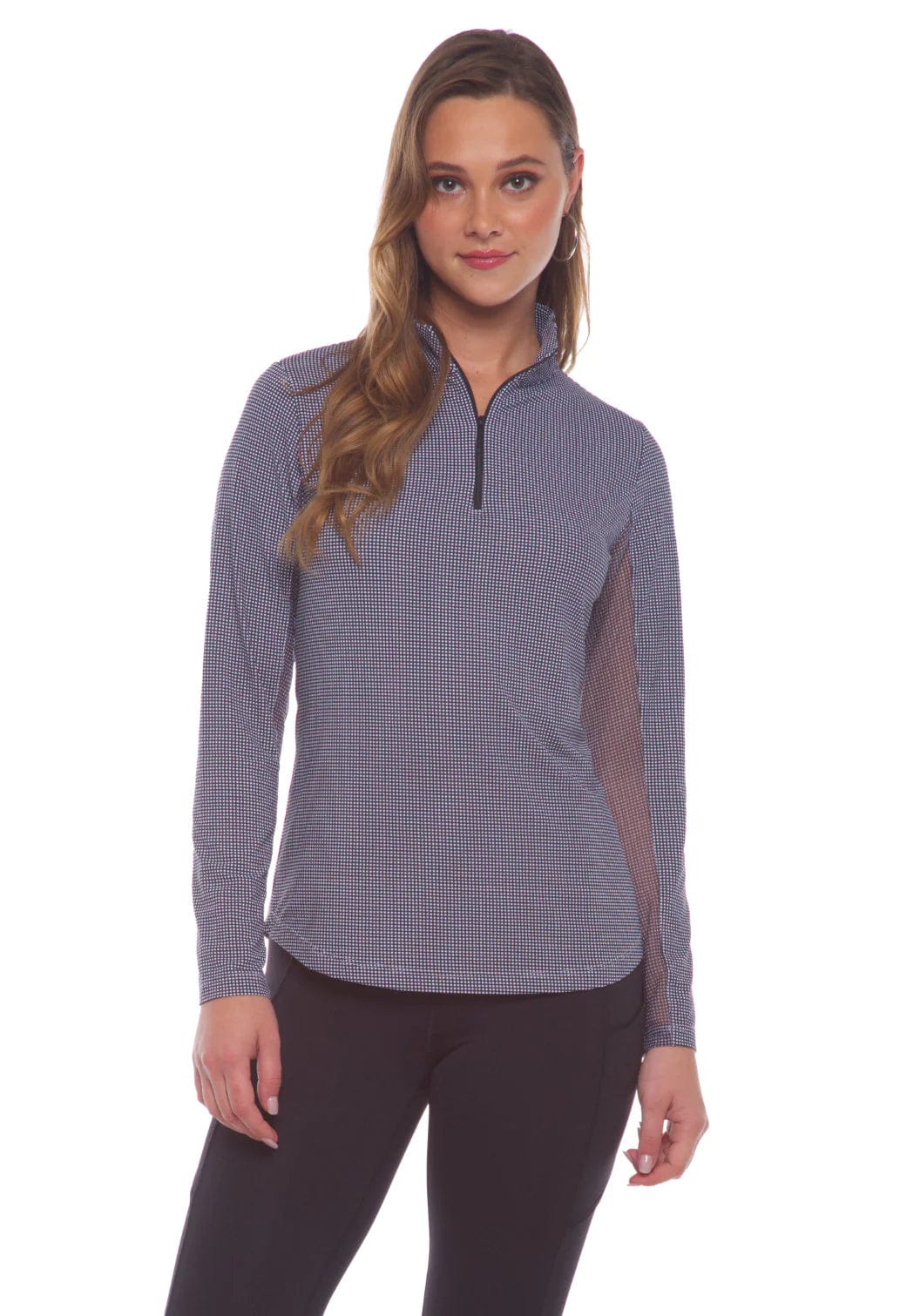 IBKUL Long Sleeve Black/White / S Mini Check Long Sleeve Mock Neck Top