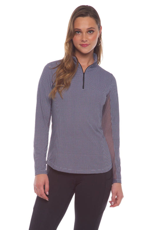 IBKUL Long Sleeve Black/White / S Mini Check Long Sleeve Mock Neck Top