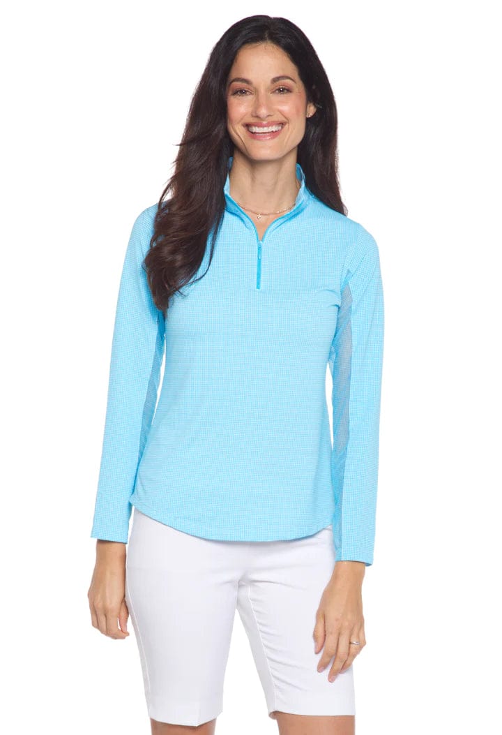 IBKUL Long Sleeve Turq/White / XS Mini Check Long Sleeve Mock Neck Top