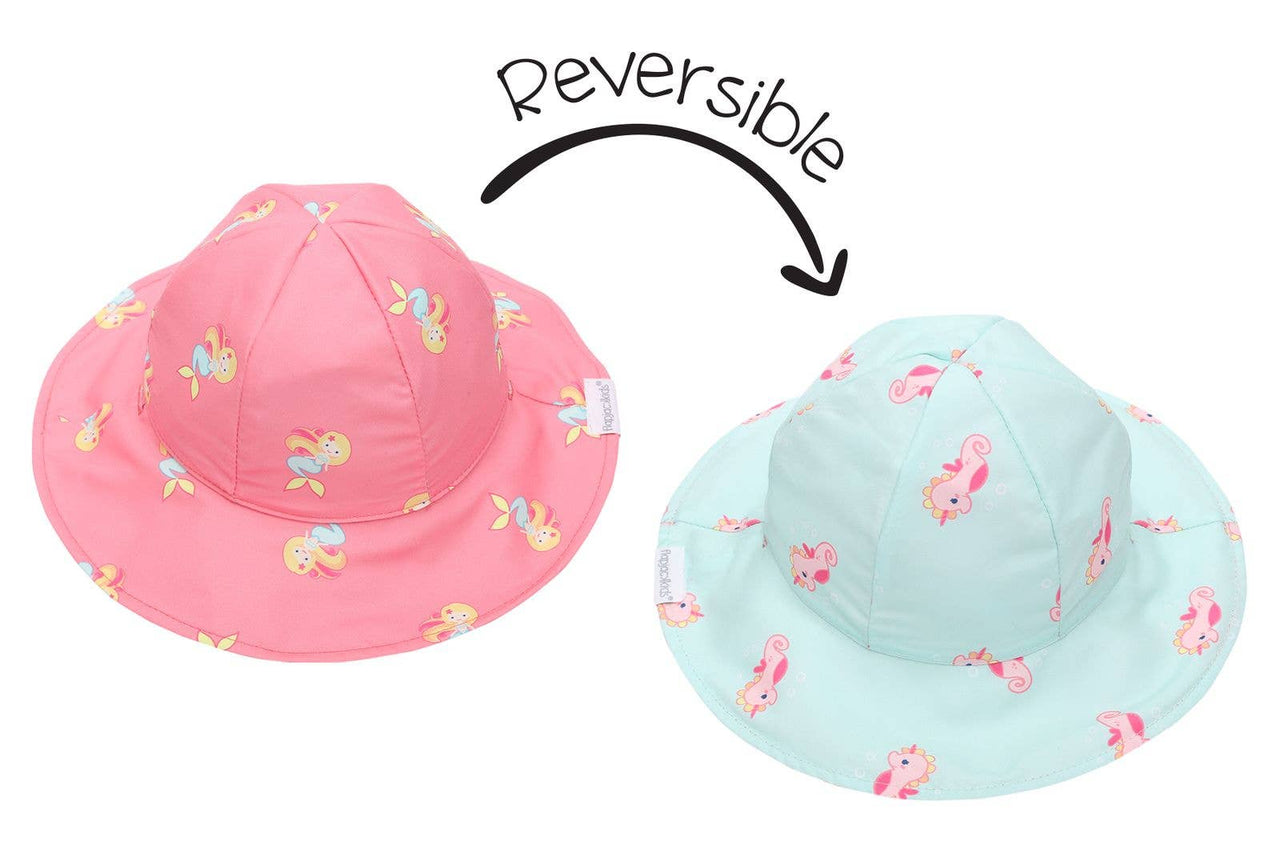 Kids UPF50+ Patterned Sun Hat - (XS) Mermaid/Seahorse