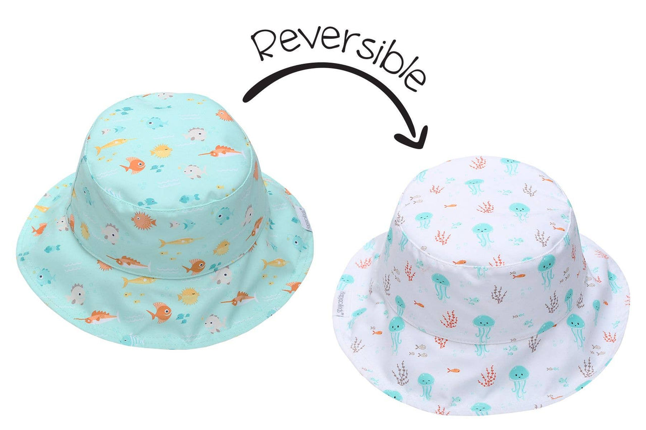 Kids UPF50+ Patterned Sun Hat - (XS) Fish/Jellyfish